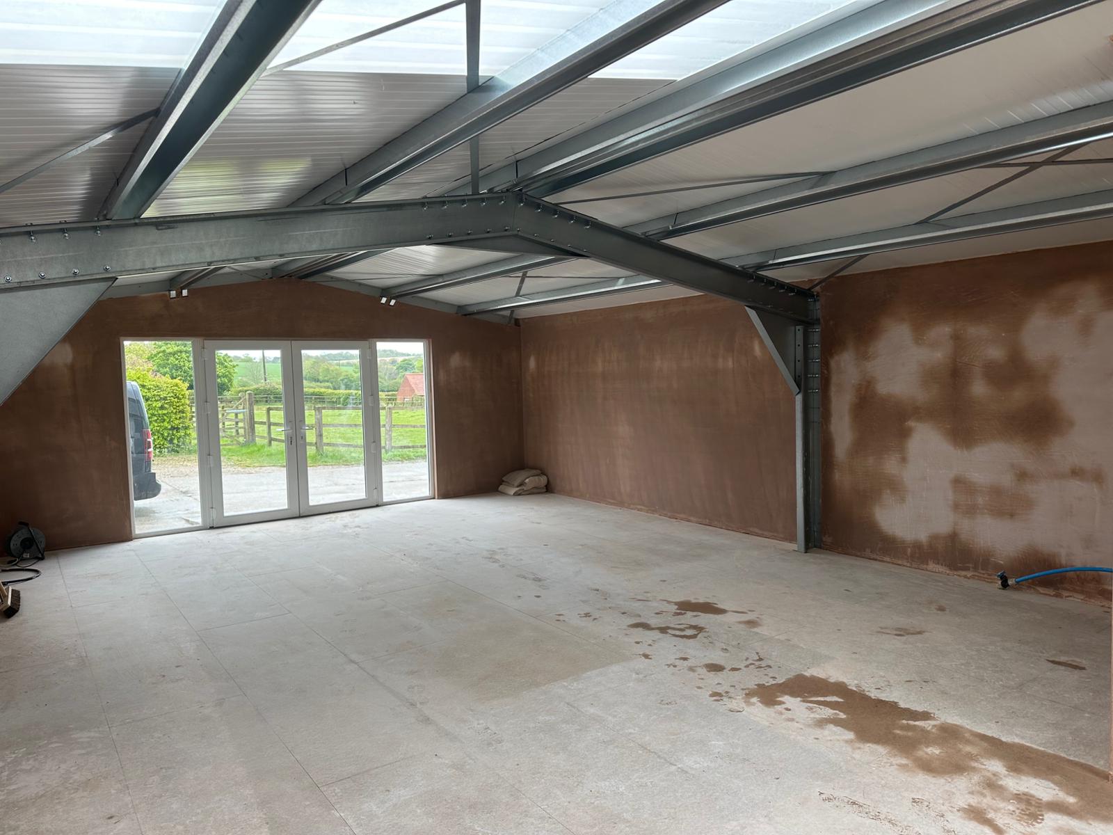 Steel-frame building project with large glazed opening in Suffolk