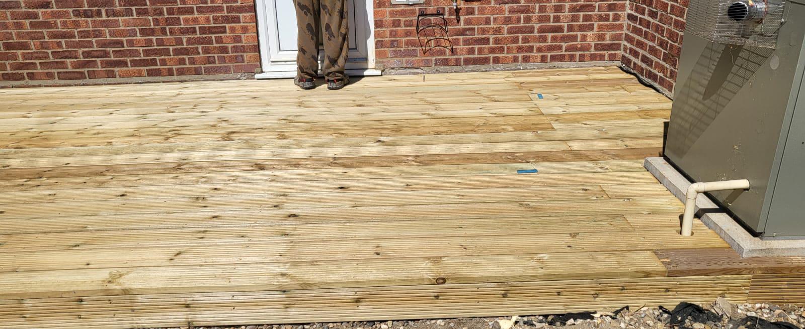New timber decking outside a Suffolk home